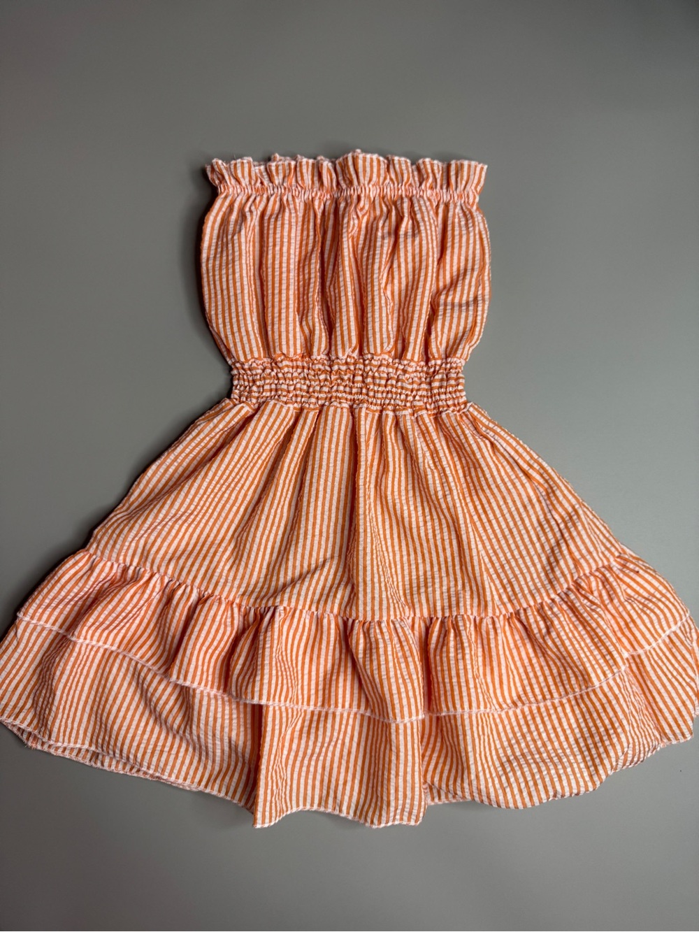 Smocked Strapless Mini Dress in Orange Stripe
